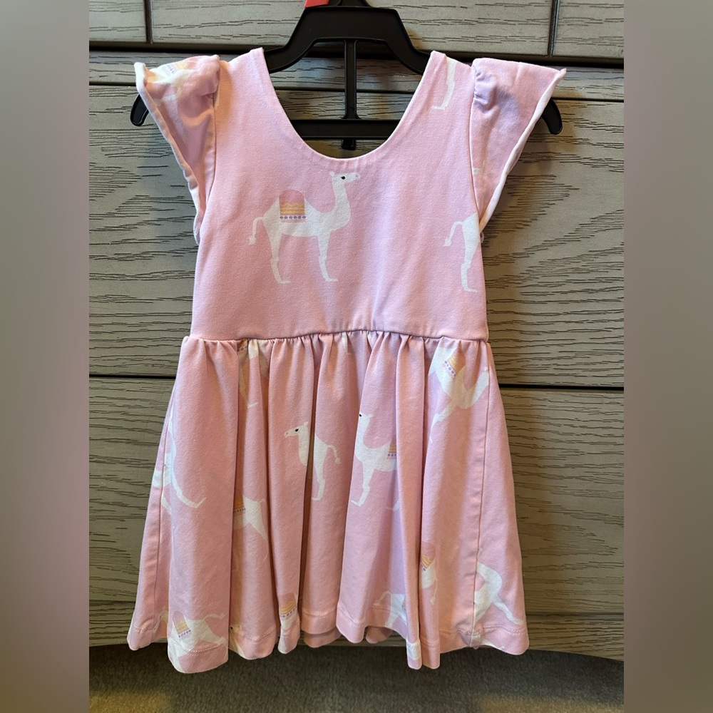 Monica & Andy Girls' Pink Camel Print Flutter Sleeve Dress